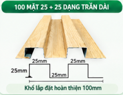 Tấm Nhôm 100 Mặt 25-25 Dạng Trần Dài