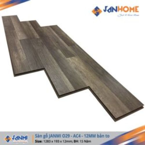 Sàn gỗ JANMI O29 – 12mm bản to  Kích thước: 12x 193x 1283mm