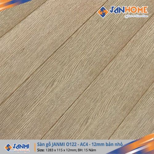 Sàn gỗ JANMI O122 12mm bản nhỏ  Kích thước: 12x 115x 1283mm